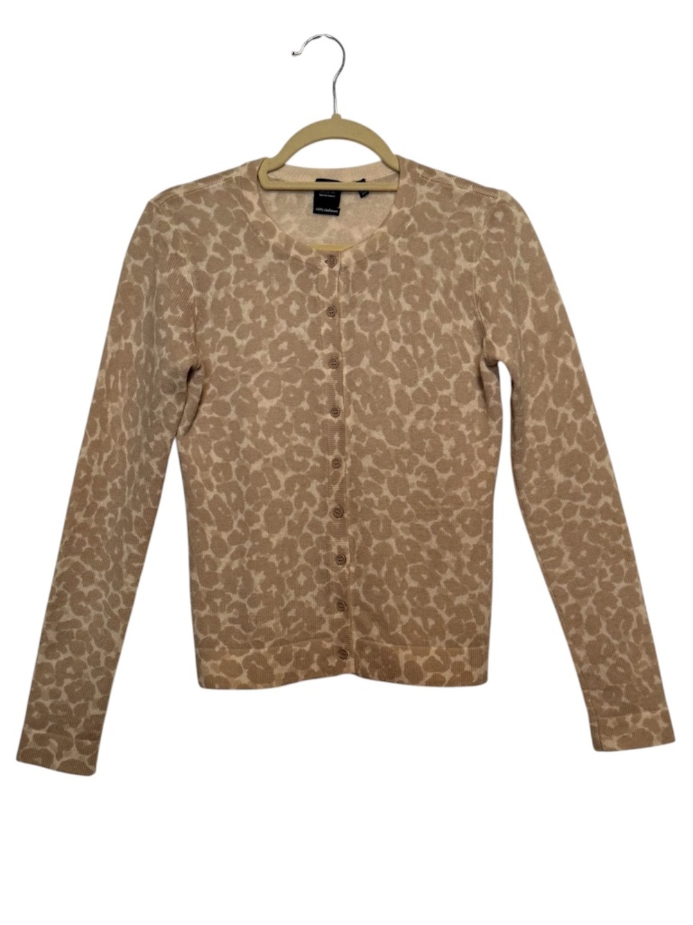 Saks Fifth Avenue Black Label 100% Cashmere Leopard Print Cardigan Sweater Small